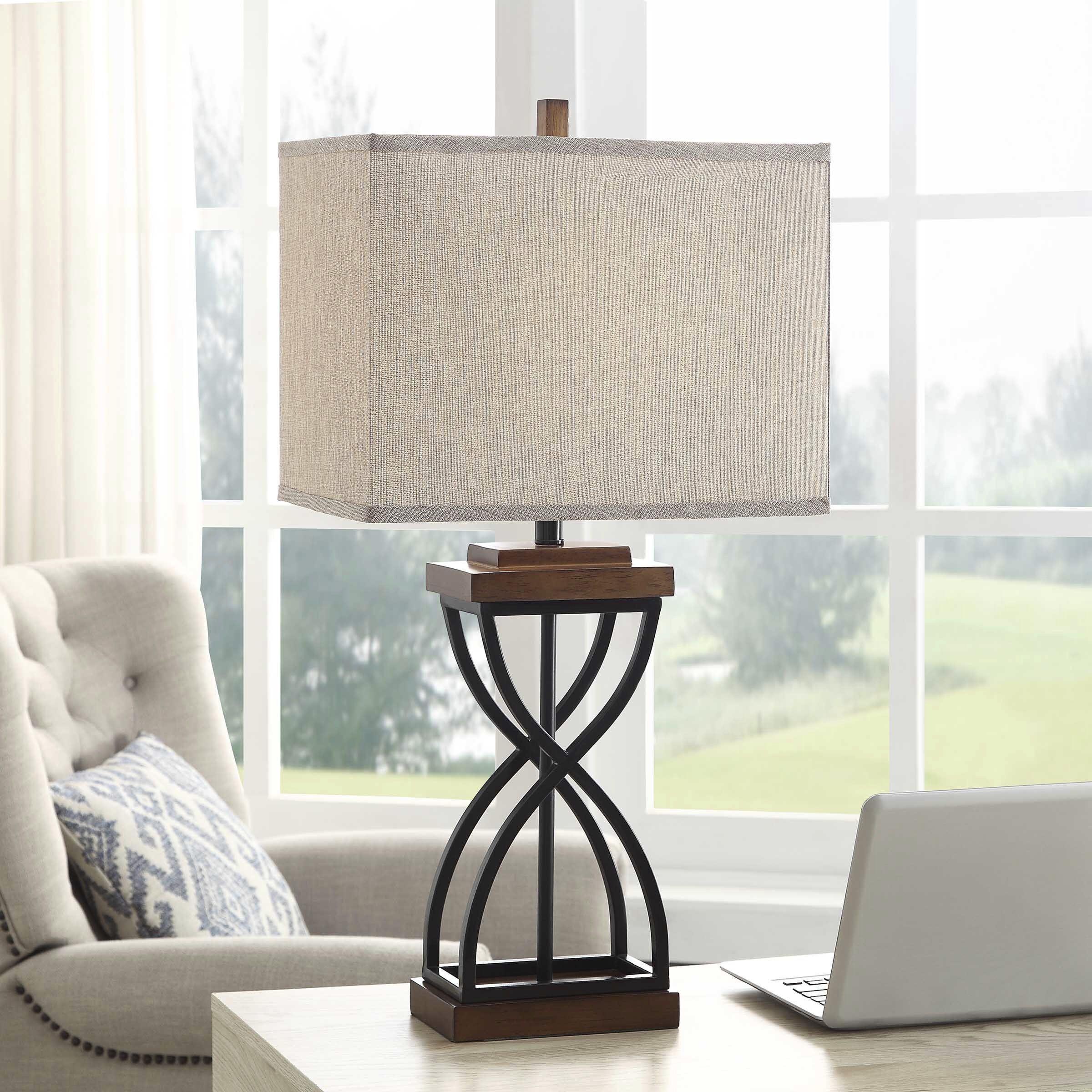 Signature 31 inch 100 watt Black Wood Table Lamp Portable Light