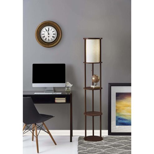 Stewart 62.5 inch 150 watt Walnut Wood Veneer Round Shelf Floor Lamp Portable Light