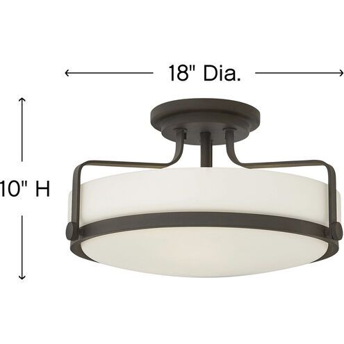 Harper 3 Light 18 inch Oil Rubbed Bronze Indoor Semi-Flush Mount Ceiling Light in White