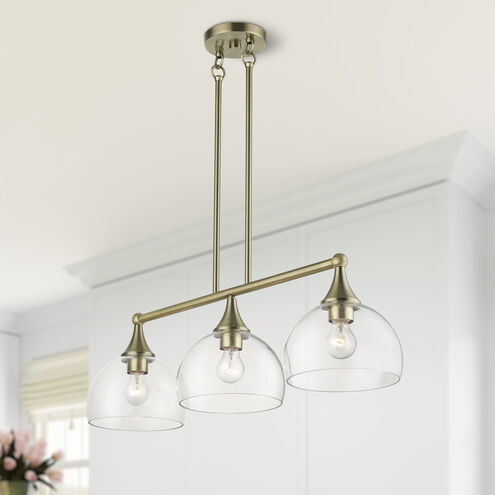 Glendon 3 Light 30 inch Antique Brass Linear Chandelier Ceiling Light