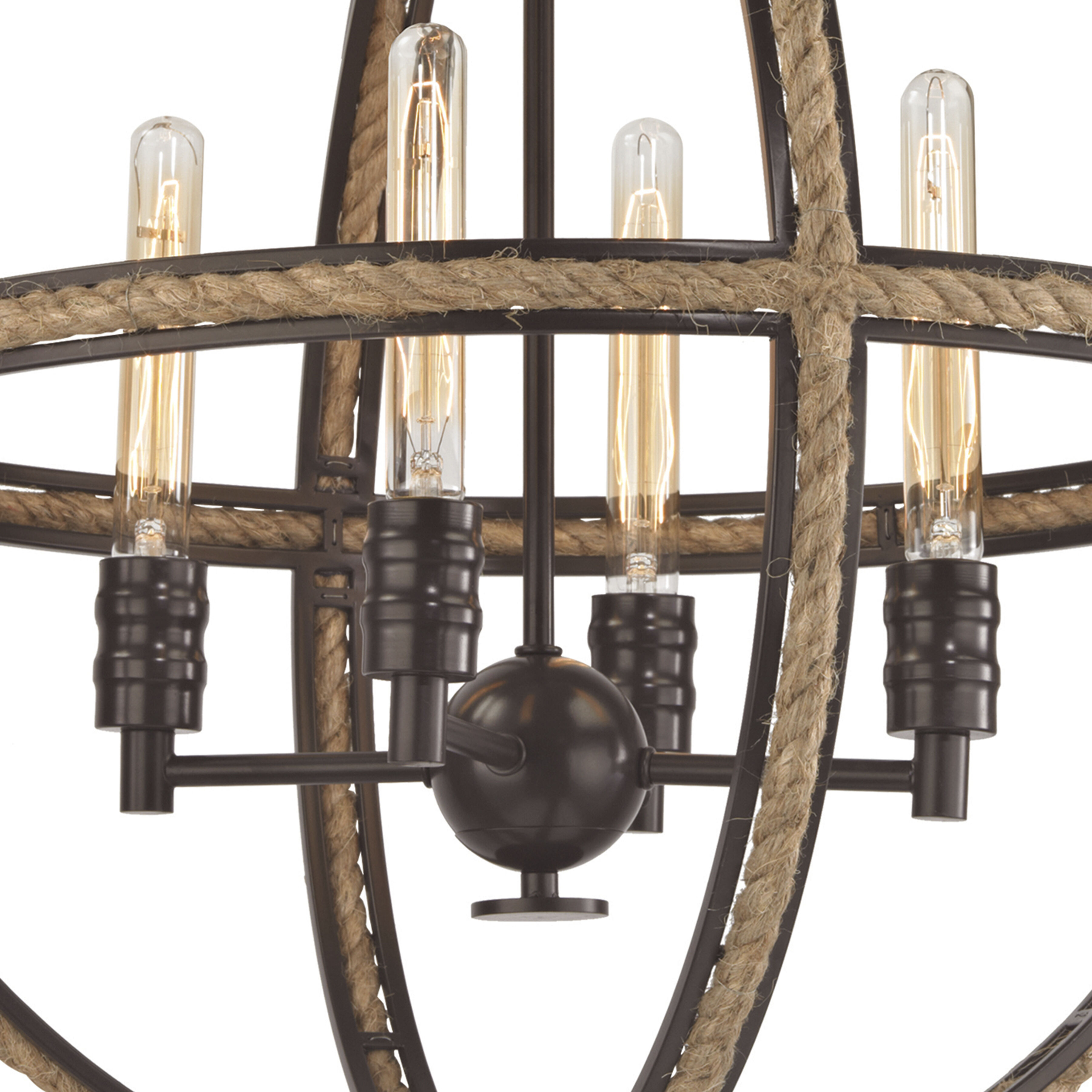 Natural Rope 4 Light 24 inch Oil Rubbed Bronze with Natural Chandelier Ceiling Light