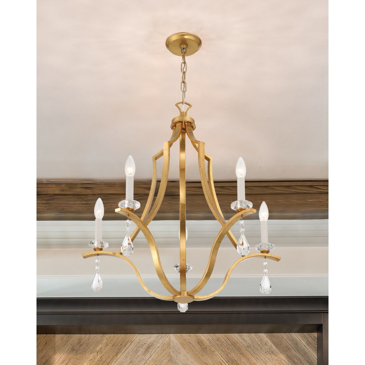 Perry 5 Light 25.5 inch Antique Gold Chandelier Ceiling Light