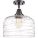 Franklin Restoration Bell LED 12 inch Matte Black Flush Mount Ceiling Light in Clear Deco Swirl Glass