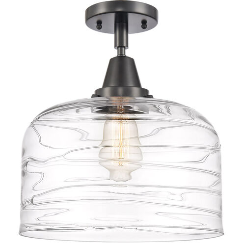 Franklin Restoration Bell LED 12 inch Matte Black Flush Mount Ceiling Light in Clear Deco Swirl Glass