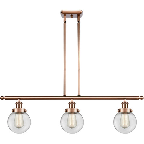Ballston Beacon 3 Light 36 inch Antique Copper Island Light Ceiling Light in Clear Glass
