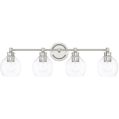 Mid Century 4 Light 32 inch Polished Nickel Vanity Light Wall Light