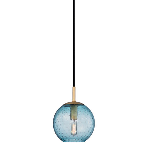 Rousseau 1 Light 6 inch Aged Brass Pendant Ceiling Light in Blue Glass