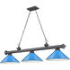 Cordon 3 Light 58 inch Bronze Plate Billiard Ceiling Light in Electric Blue Steel