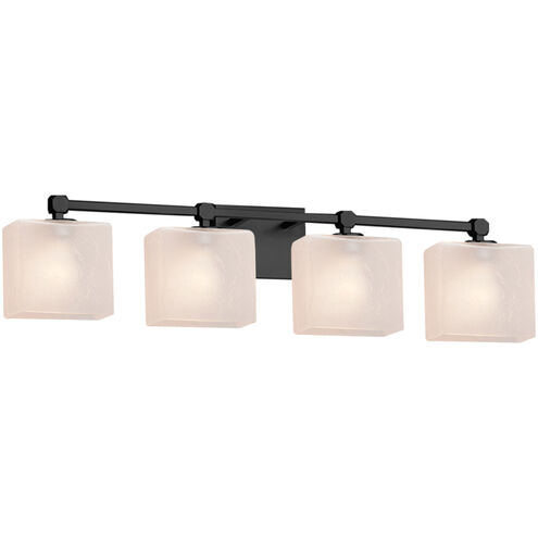 Fusion 4 Light 31 inch Matte Black Bath Bar Wall Light in Rectangle, Incandescent, Frosted Crackle