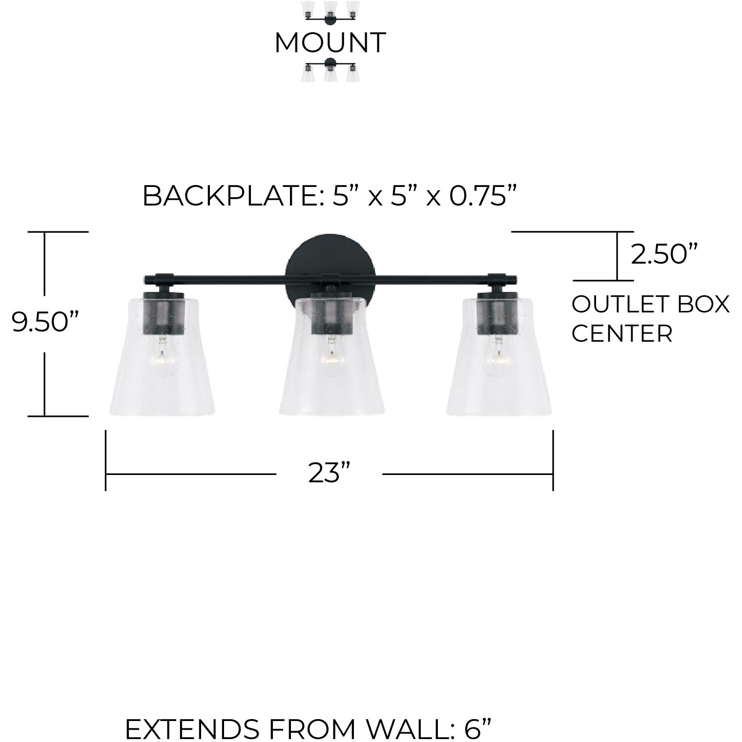 Baker 3 Light 23 inch Matte Black Vanity Light Wall Light