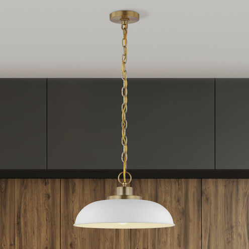 Colony 1 Light 15 inch Matte White/Burnished Brass Pendant Ceiling Light