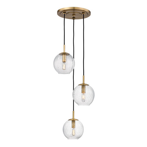Rousseau 3 Light 13.5 inch Aged Brass Pendant Ceiling Light in Clear Glass