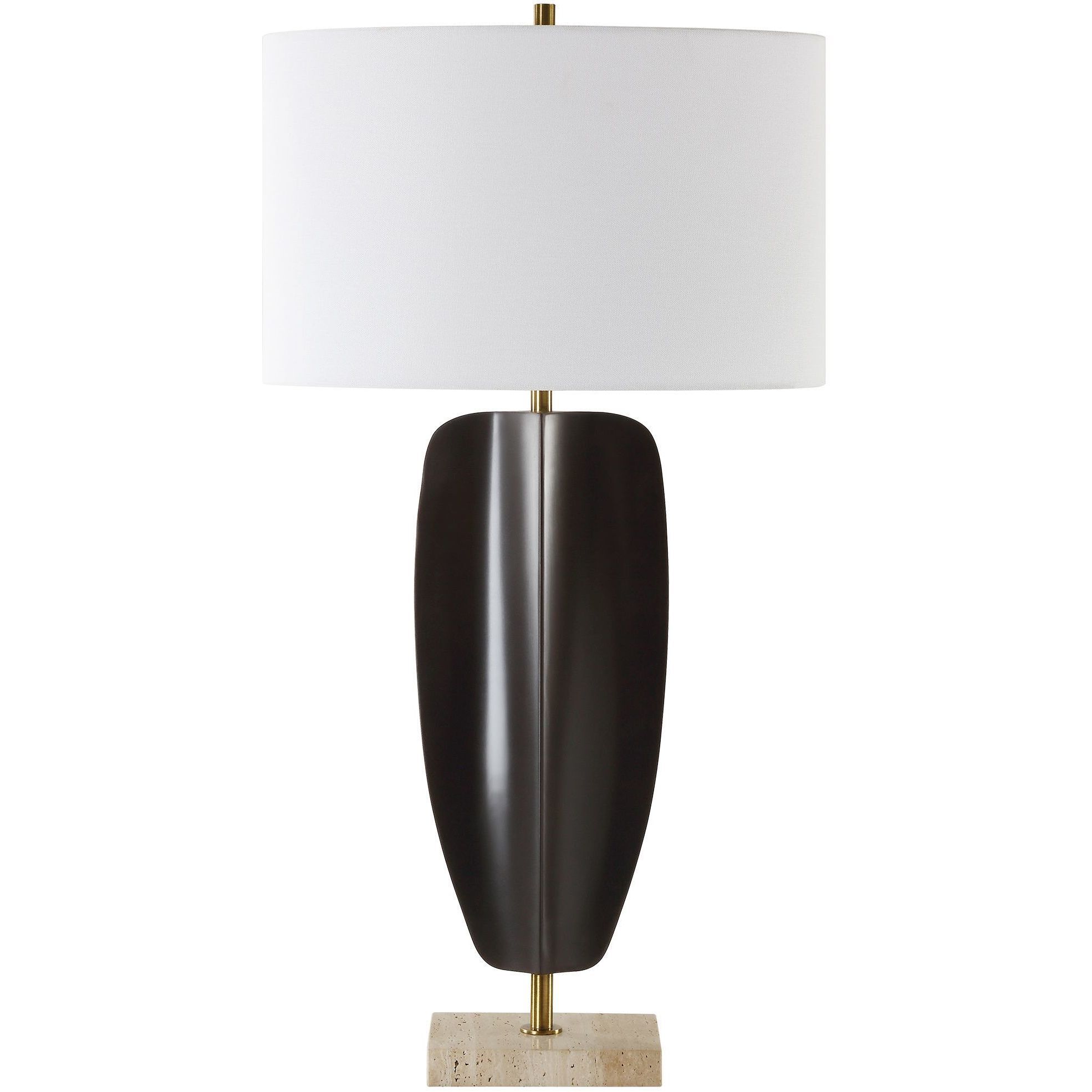 Kure 30.25 inch 150.00 watt Matte Black and Travertine with Brass Table Lamp Portable Light