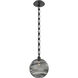 Terra 1 Light 9 inch Matte Black Pendant Ceiling Light in Smoke Optic, Rectangular Chain