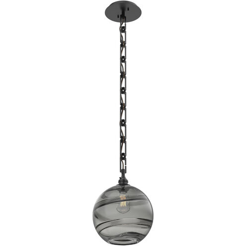 Terra 1 Light 9 inch Matte Black Pendant Ceiling Light in Smoke Optic, Rectangular Chain