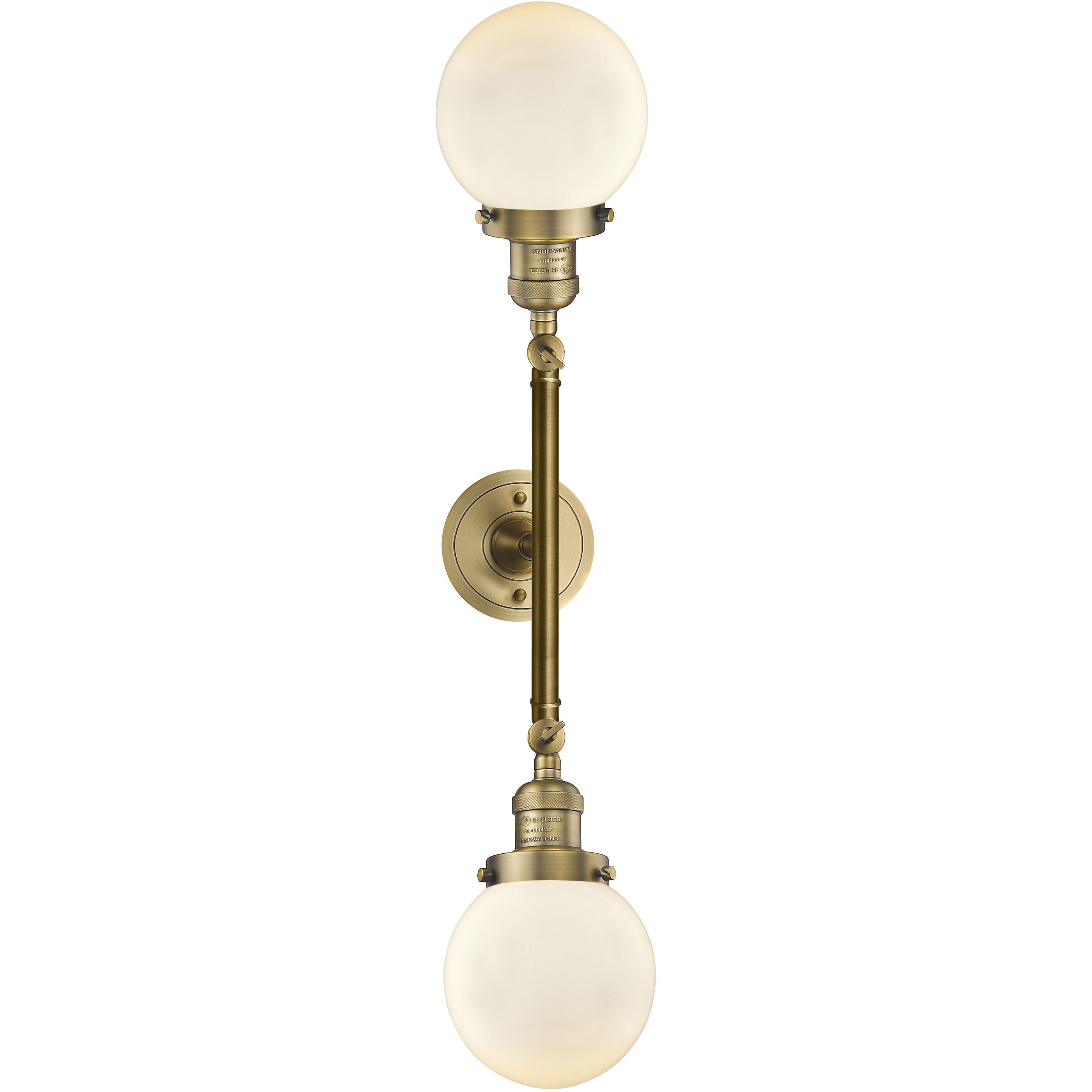 Franklin Restoration Beacon 2 Light 17 inch Brushed Brass Bath Vanity Light Wall Light in Matte White Glass, Franklin Restoration