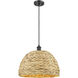 Woven Rattan 1 Light 15.75 inch Matte Black and Natural Pendant Ceiling Light