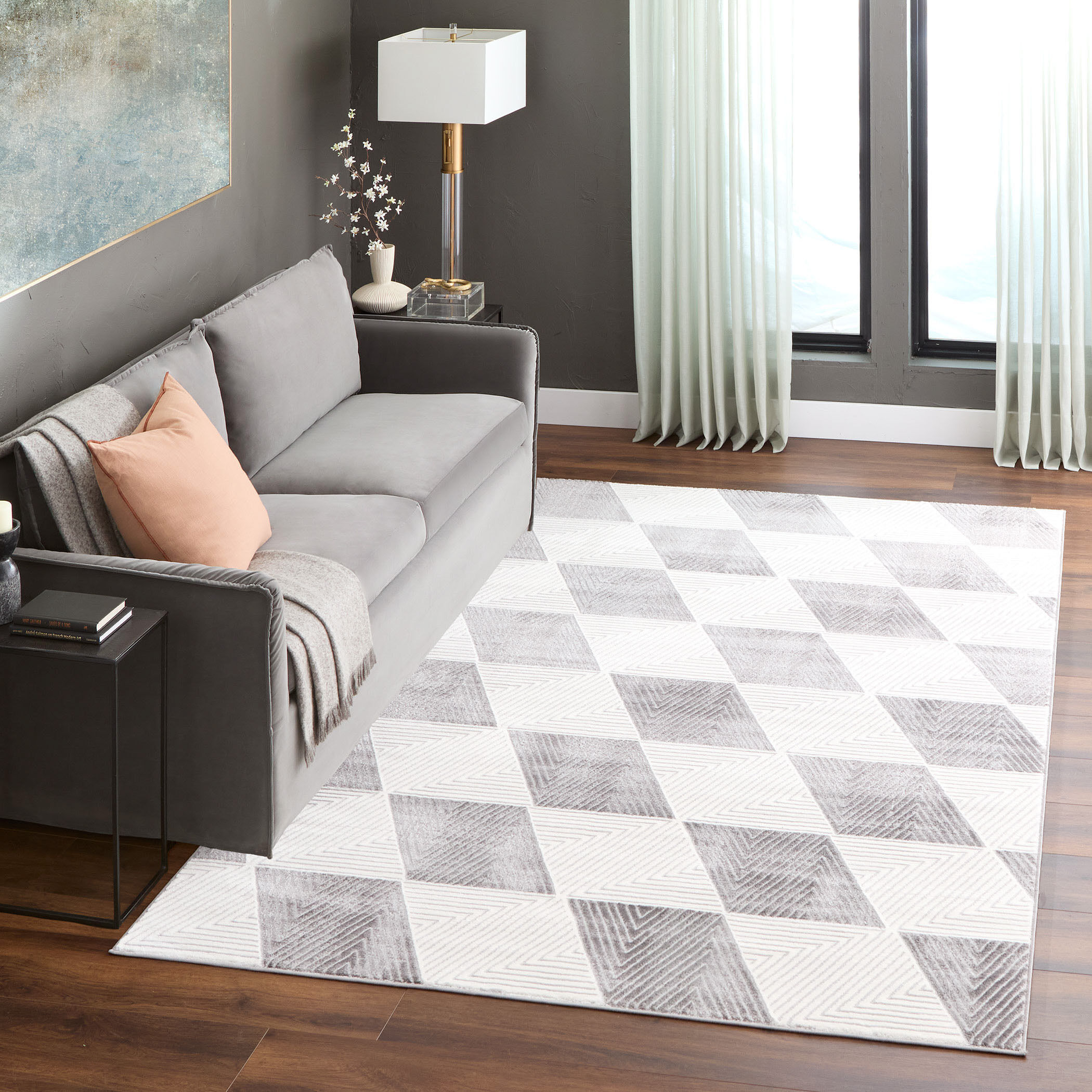 Brenta 90 X 63 inch Black/White Rug in 5 x 7