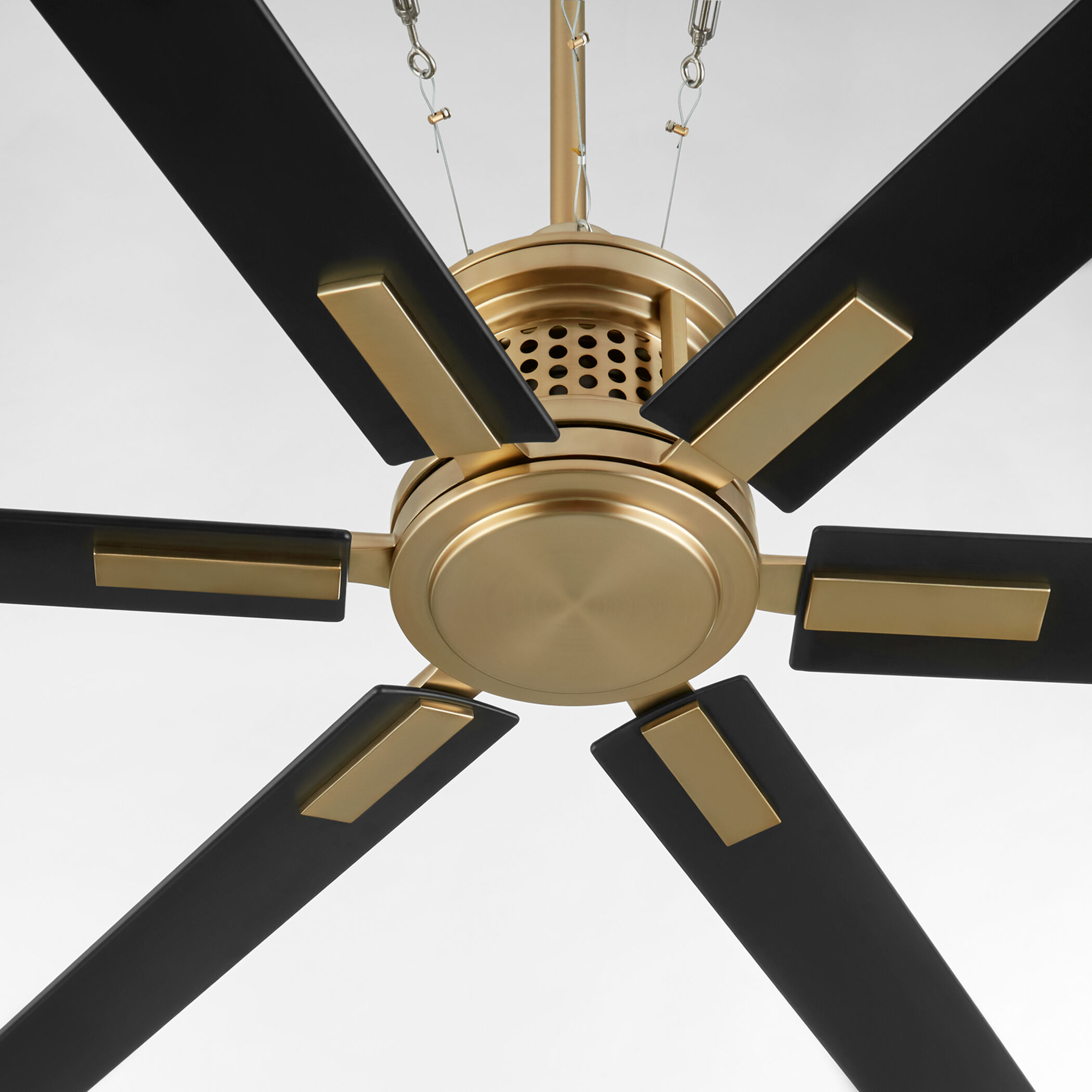 Zeus 65 inch Aged Brass with Matte Black Blades Patio Fan