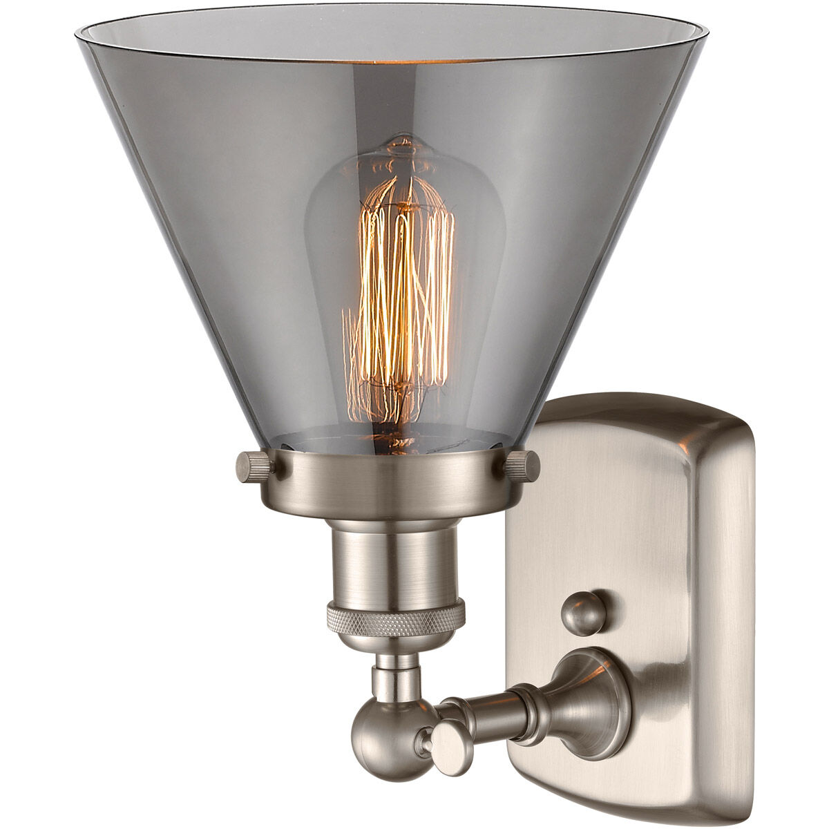 Ballston Large Cone LED 8 inch Brushed Satin Nickel Sconce Wall Light in Plated Smoke Glass, Ballston