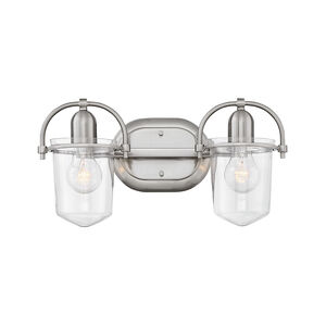 Clancy 2 Light 16 inch Brushed Nickel Bath Light Wall Light in Clear