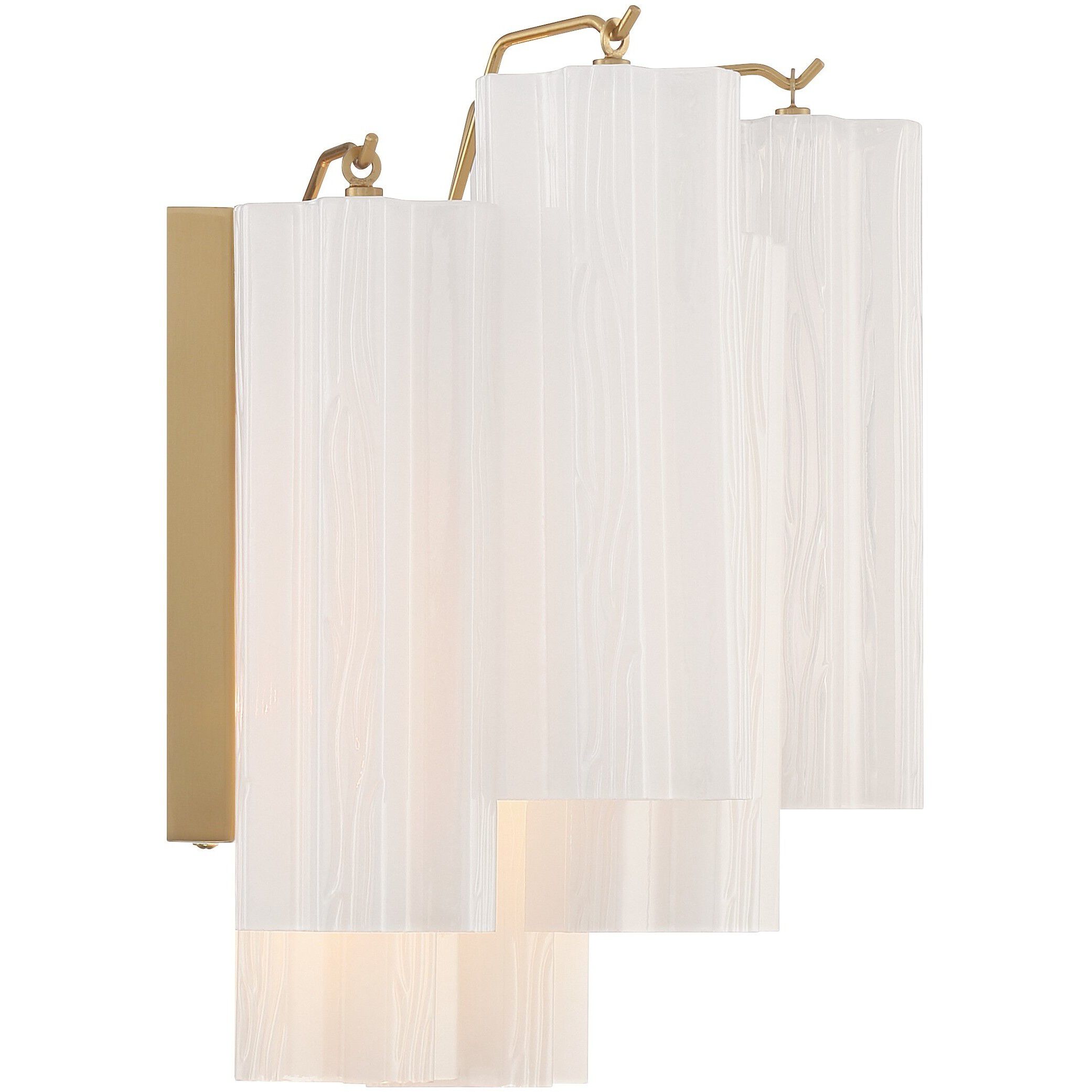 Addis Bath Wall Light in Aged Brass, Tronchi Glass White