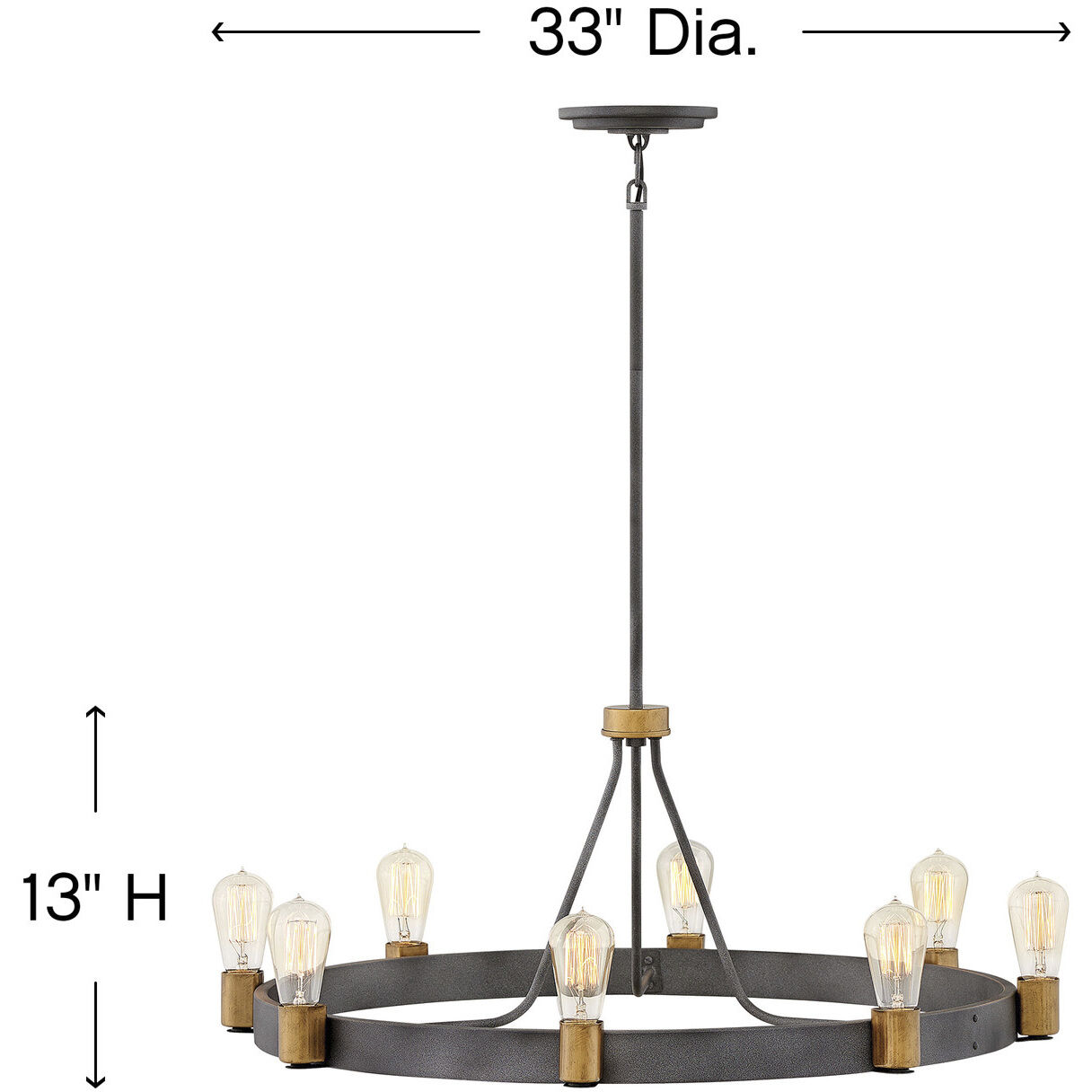 Silas 8 Light 33 inch Aged Zinc with Heritage Brass Indoor Chandelier Ceiling Light