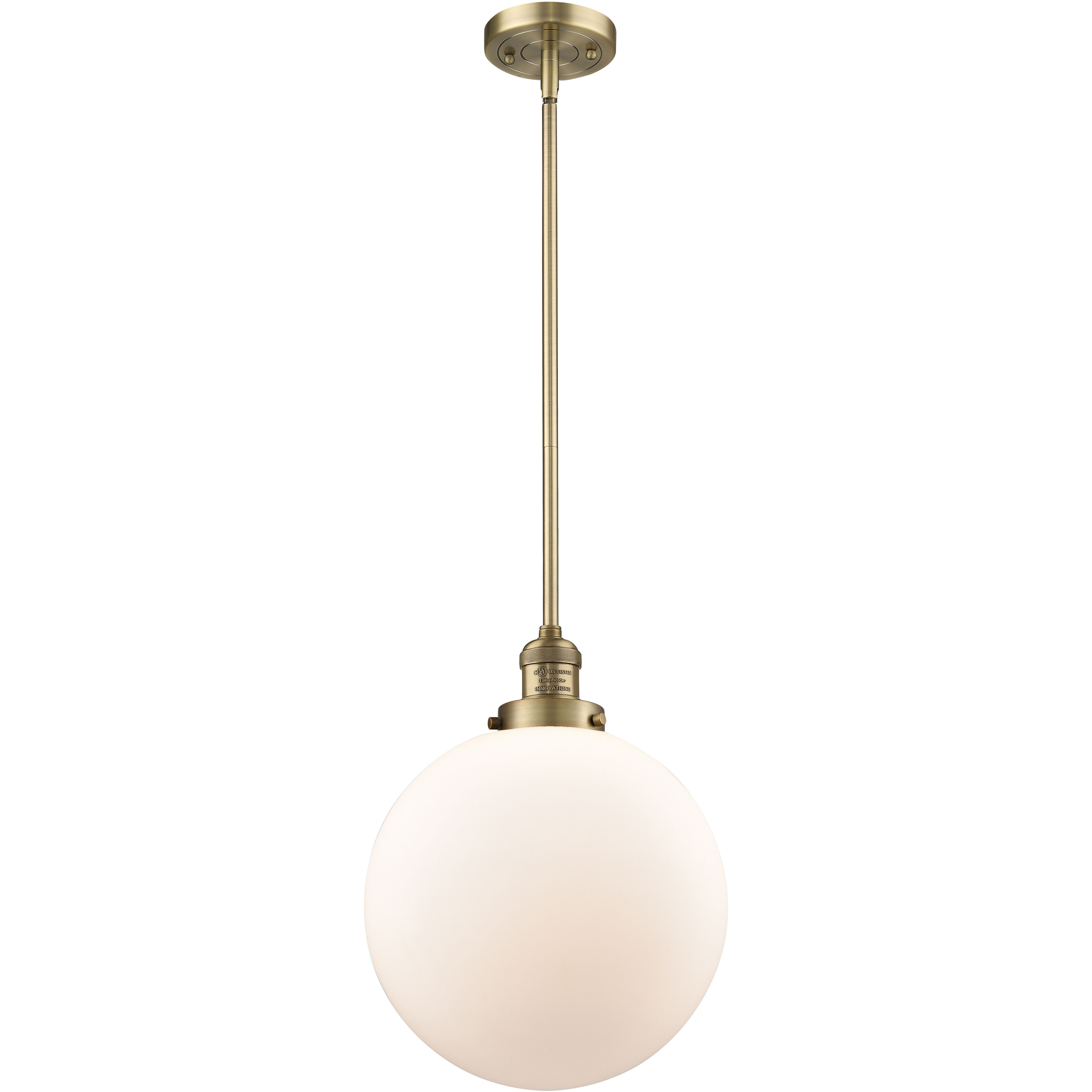 Franklin Restoration Beacon 1 Light 12 inch Brushed Brass Mini Pendant Ceiling Light in Incandescent, Matte White, Franklin Restoration