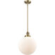 Franklin Restoration Beacon 1 Light 12 inch Brushed Brass Mini Pendant Ceiling Light in Incandescent, Matte White, Franklin Restoration