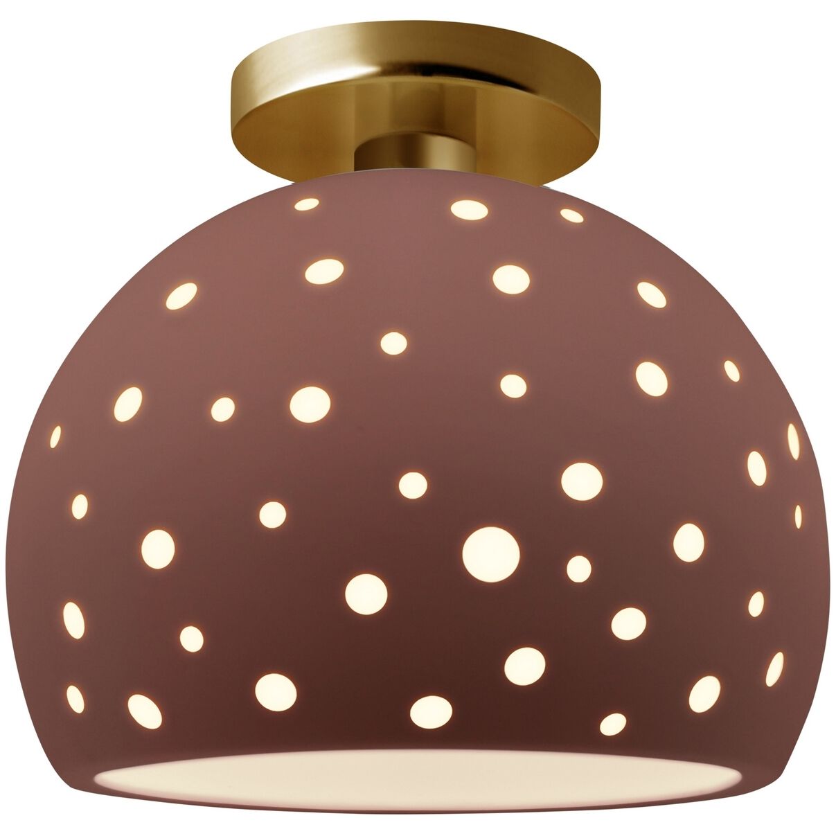 Perforated Globe 1 Light 10 inch Canyon Clay Semi-Flush Ceiling Light in Brushed Brass, Replaceable Bulb, 10W x 9H, Form+Finish+Function
