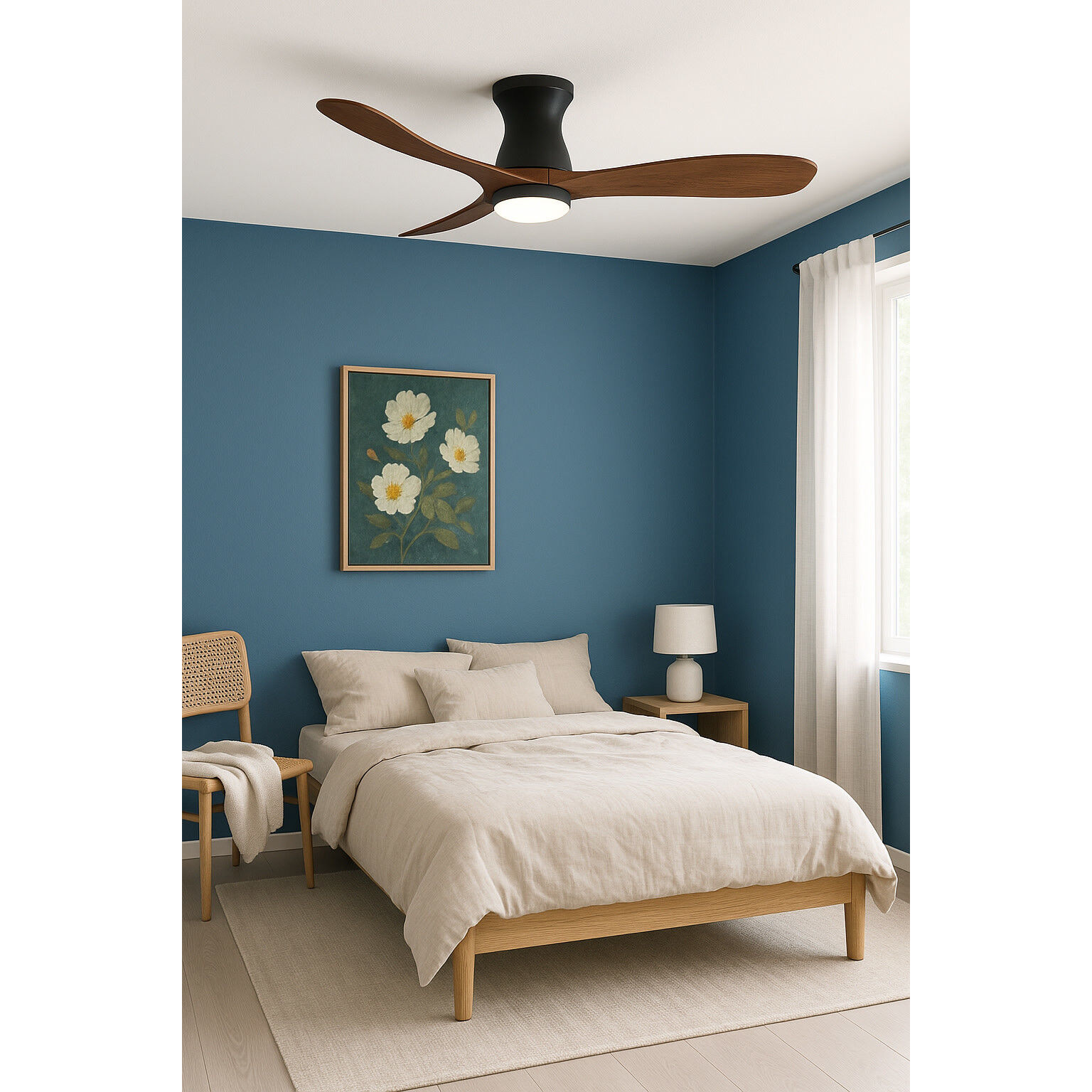 Swell Flush Illuminated 56 inch Matte Black with Walnut Blades Fan