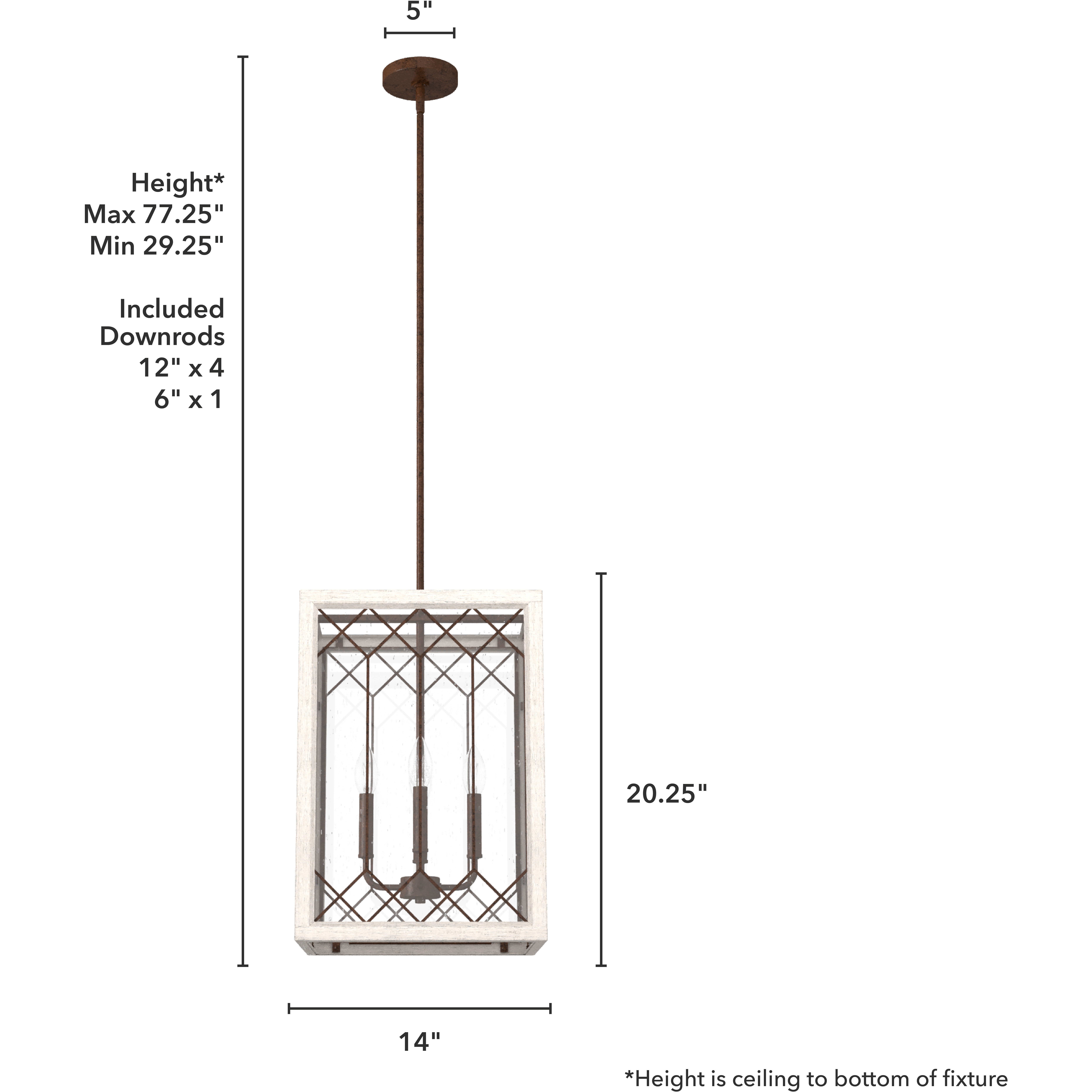 Chevron 4 Light 14 inch Textured Rust and Distressed White Lantern Pendant Ceiling Light, Small