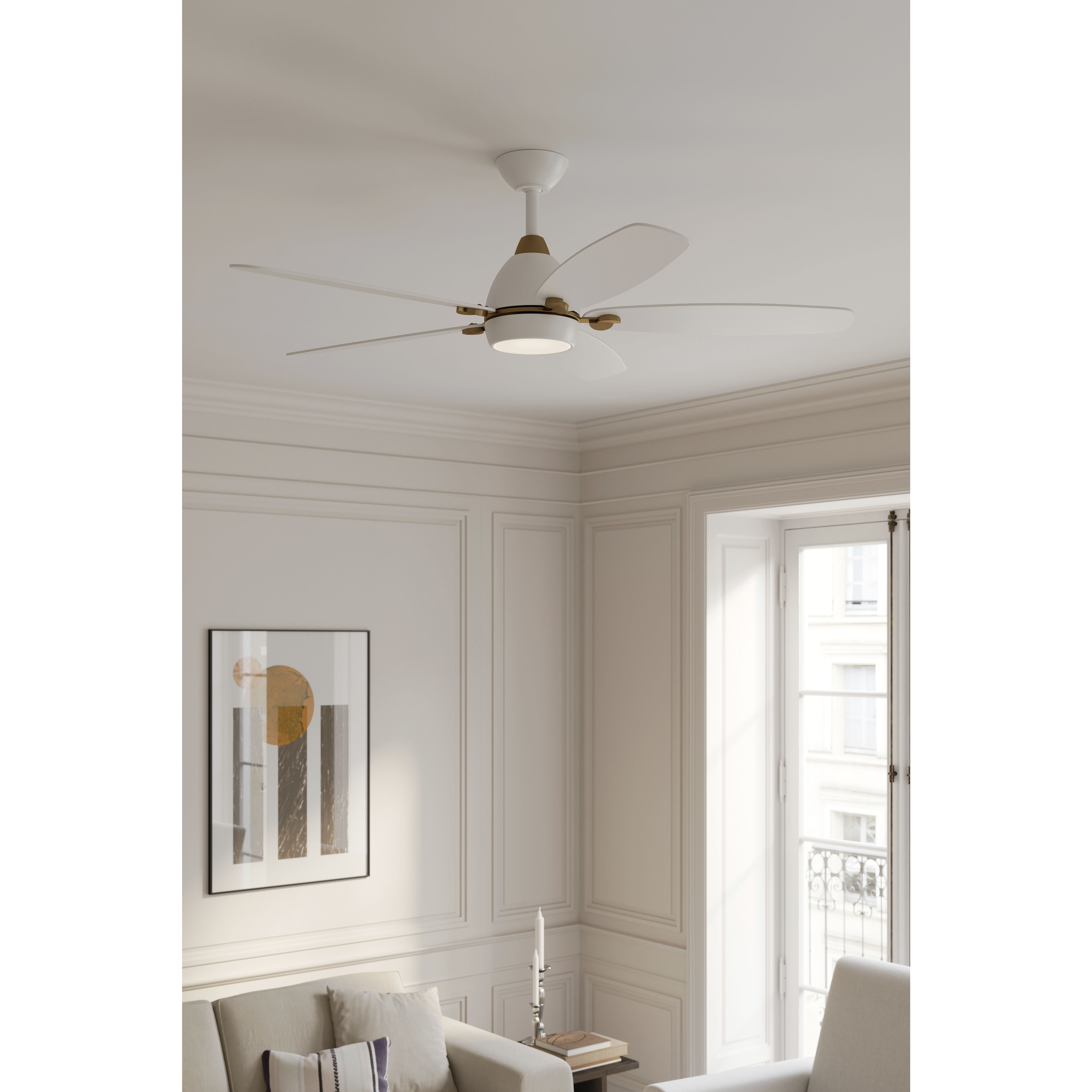 Soreno 52 inch Alabaster White/Brushed Brass with Alabaster White Blades Ceiling Fan