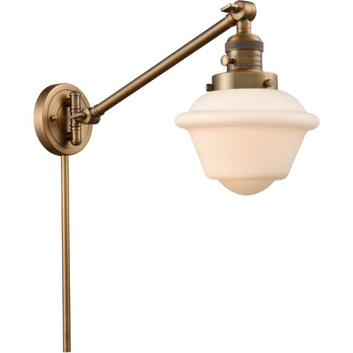 Small Oxford 30 inch 3.5 watt Brushed Brass Swing Arm Wall Light in Matte White Glass, Franklin Restoration