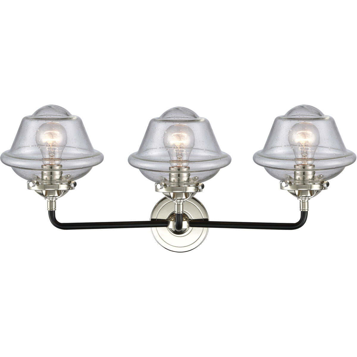 Nouveau Small Oxford LED 25.5 inch Black Polished Nickel Bath Vanity Light Wall Light in Seedy Glass, Nouveau