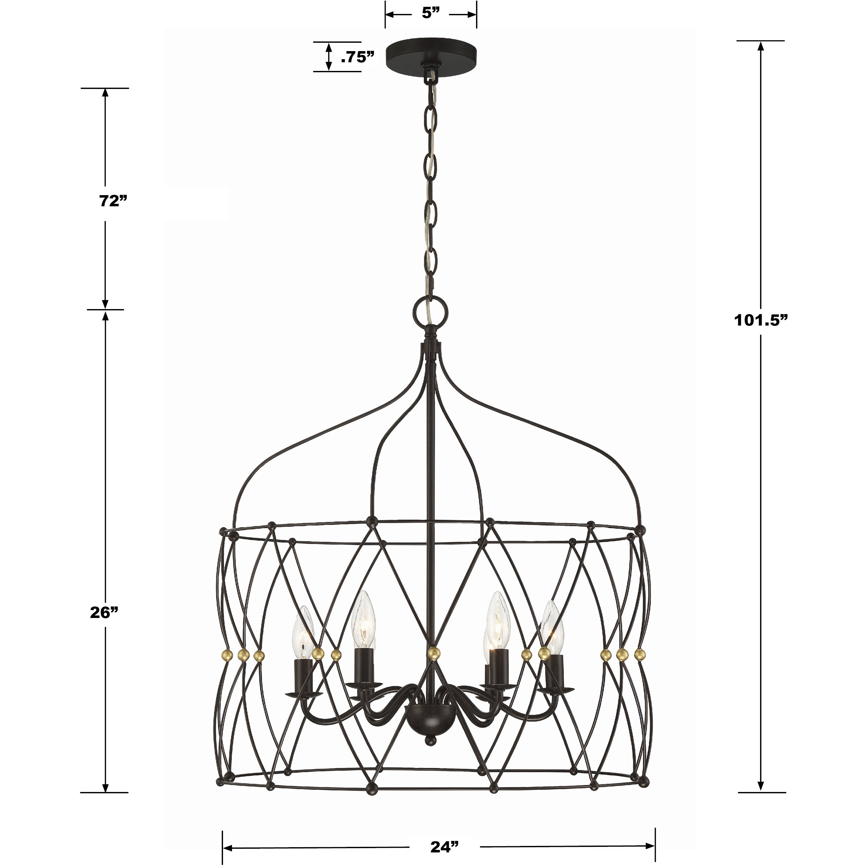 Zucca 6 Light 24 inch English Bronze and Antique Gold Lantern Chandelier Ceiling Light