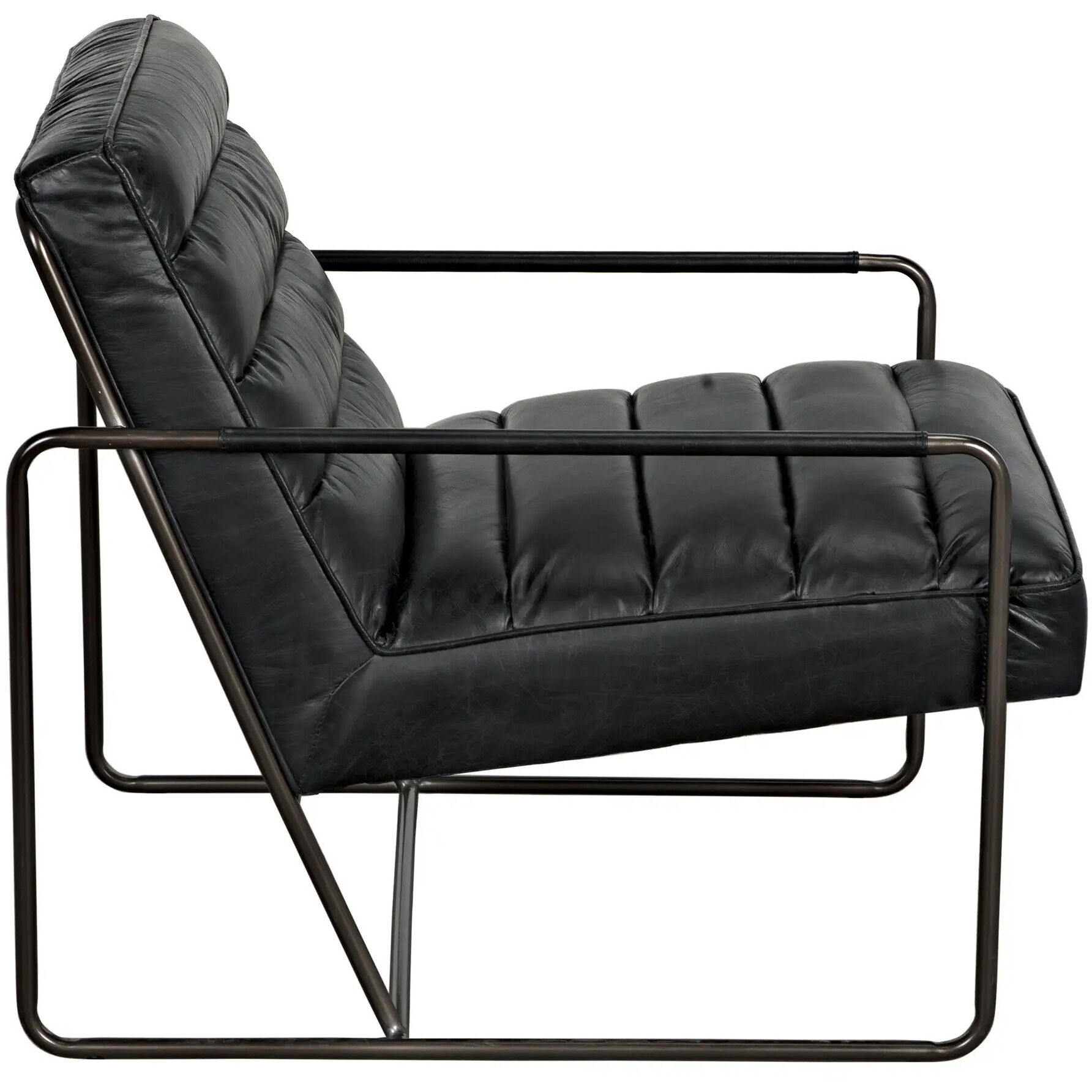 Demeter Metal and Black Leather Occasional Chair
