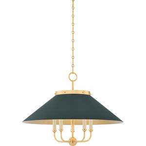 Clivedon 5 Light 27.5 inch Aged Brass/Soft Studio Green Chandelier Ceiling Light