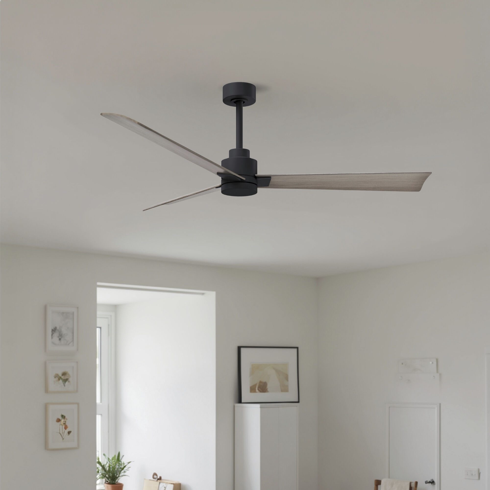 Atlas Alessandra 56 inch Matte Black with Gray Ash Tone Blades Ceiling Fan