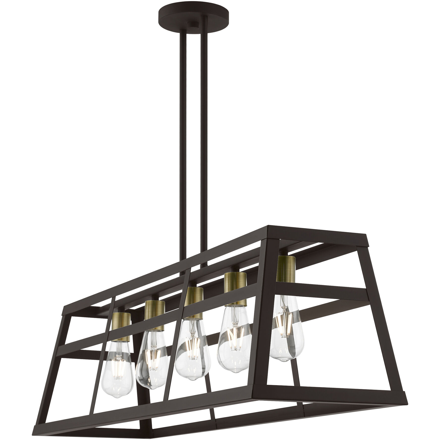 Schofield 5 Light 40 inch Bronze with Antique Brass Accents Linear Chandelier Ceiling Light