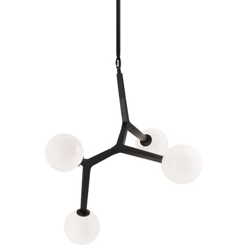 Rami 4 Light 23.5 inch Black Pendant Ceiling Light in Black and Opal Glass