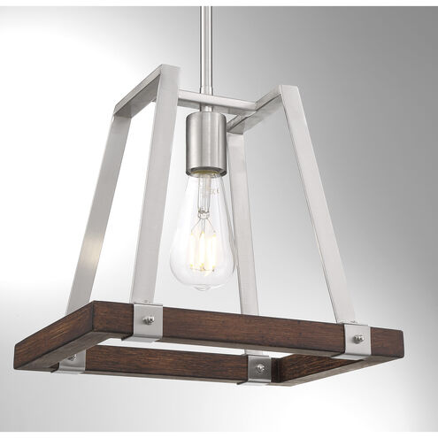 Outrigger 1 Light 9 inch Brushed Nickel and Nutmeg Wood Mini Pendant Ceiling Light