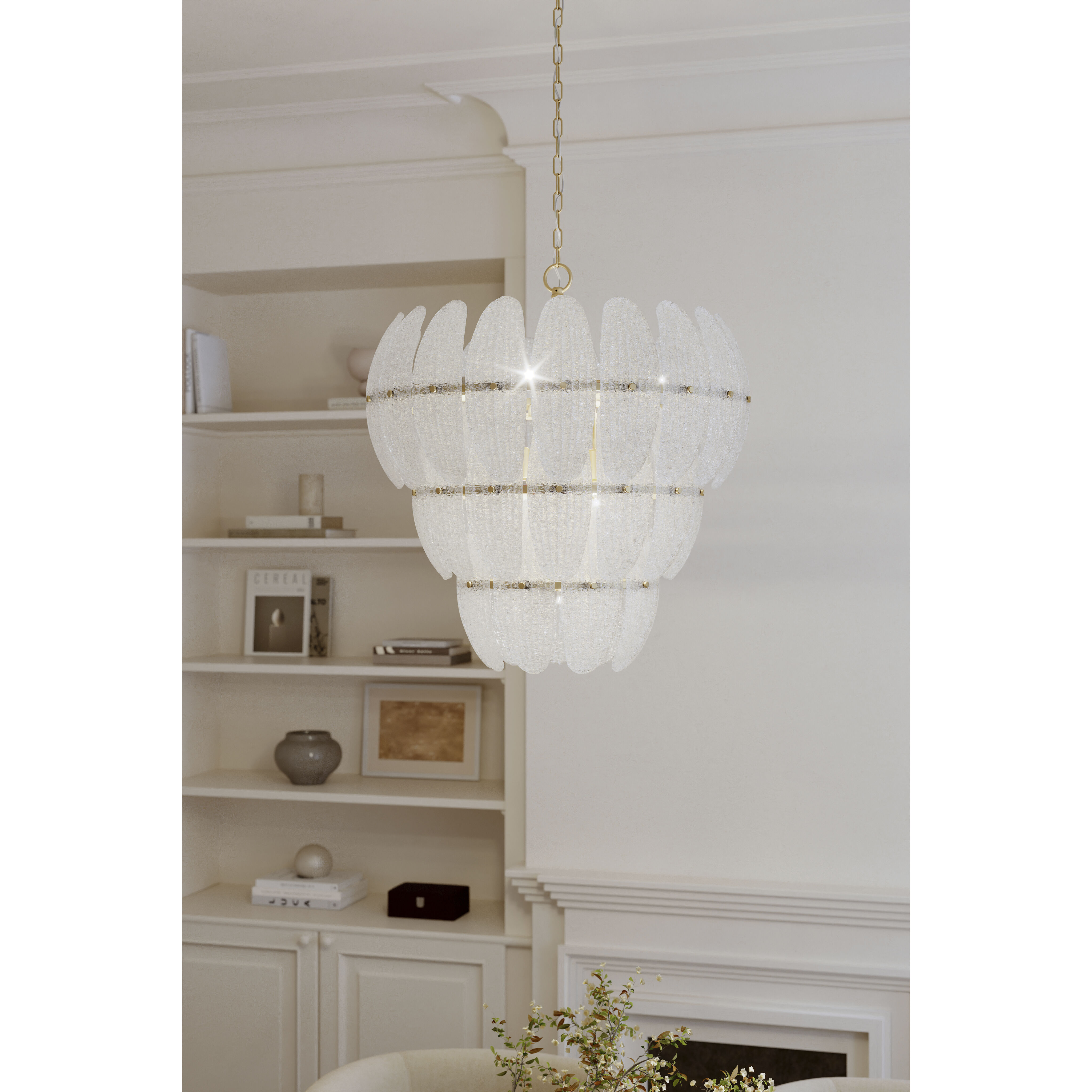 Marclaire 11 Light 26.5 inch Legacy Brass Pendant Ceiling Light in Clear Textured Handmade Glass