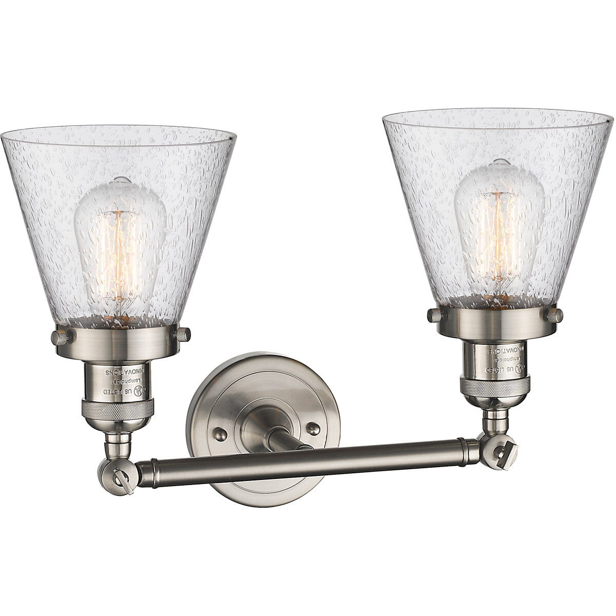 Franklin Restoration Small Cone 2 Light 16 inch Brushed Satin Nickel Bath Vanity Light Wall Light in Seedy Glass, Franklin Restoration