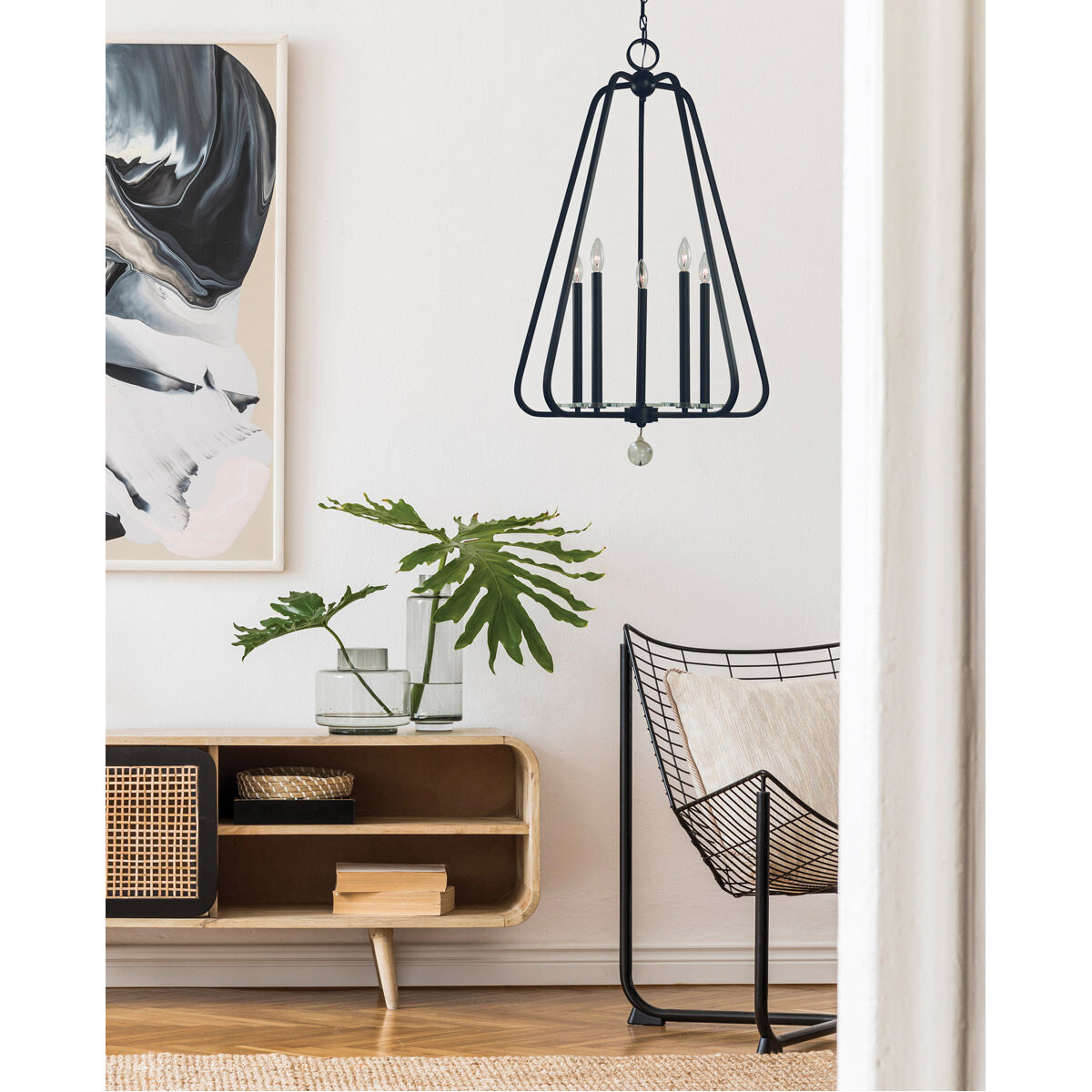 Triangulum 5 Light 24 inch Matte Black Foyer Chandelier Ceiling Light