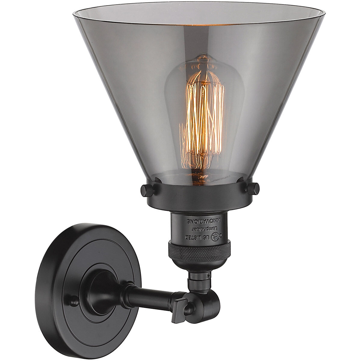 Franklin Restoration Large Cone 1 Light 8 inch Oil Rubbed Bronze Sconce Wall Light in Plated Smoke Glass, Franklin Restoration