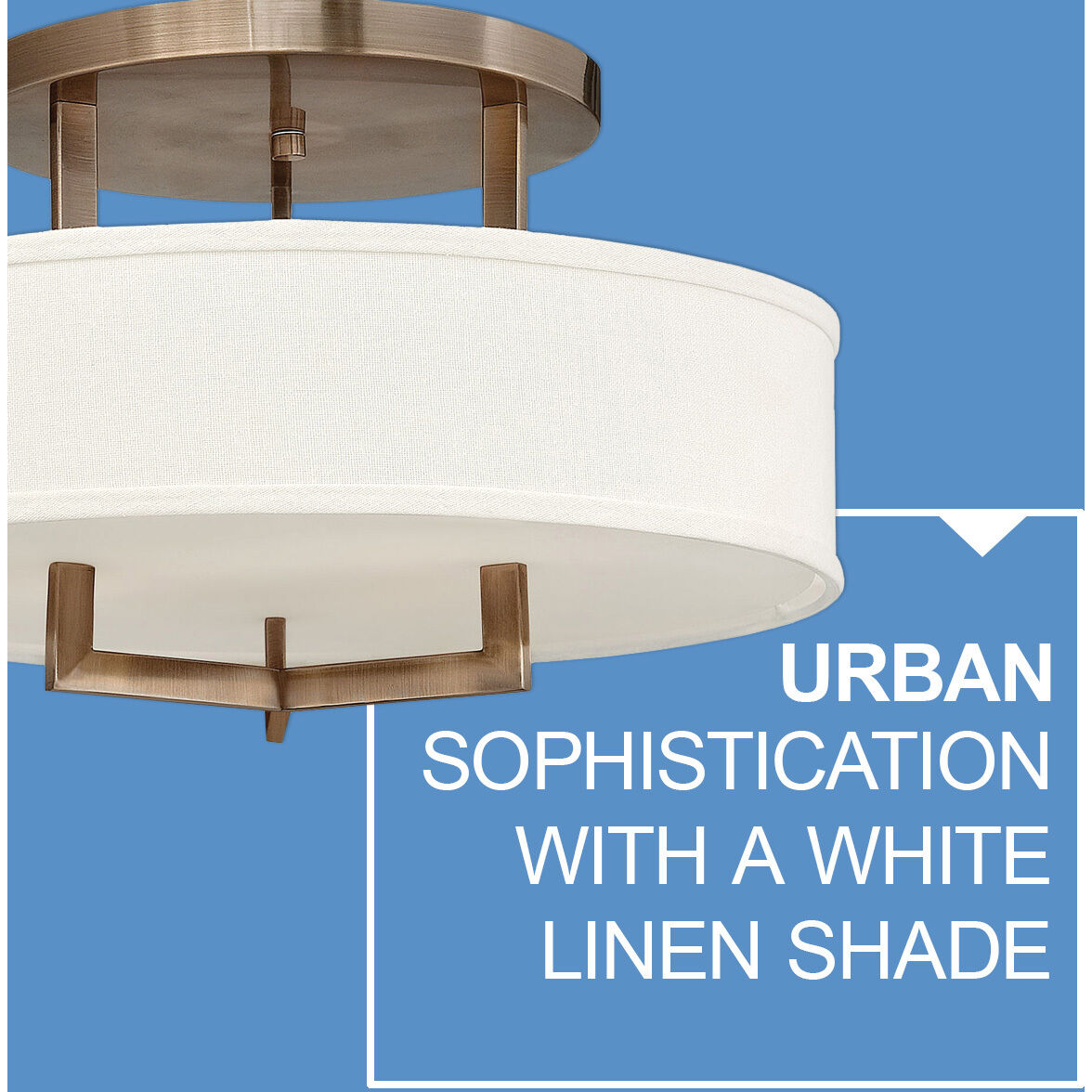 Hampton 3 Light 20 inch Brushed Bronze Indoor Semi-Flush Mount Ceiling Light in Non-LED