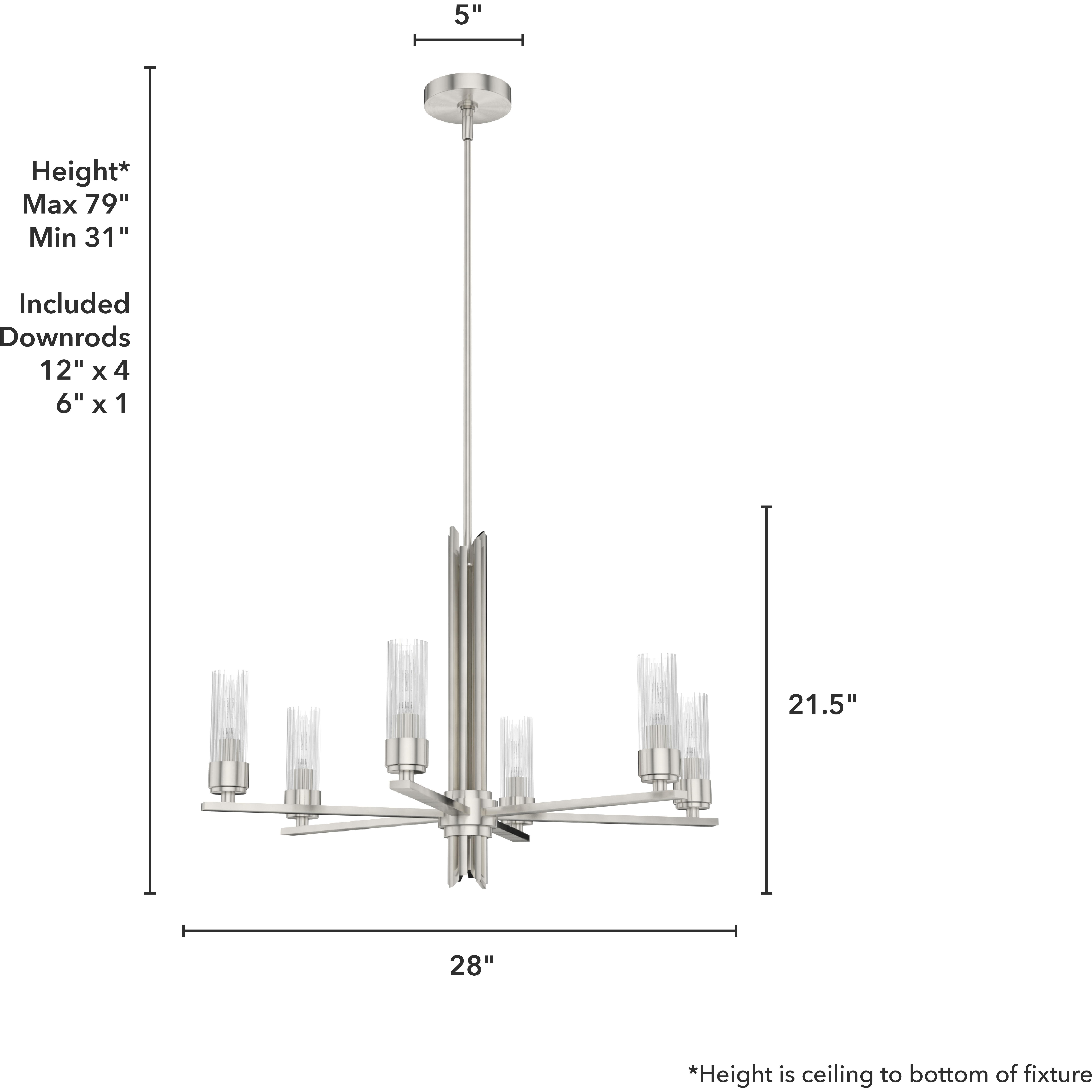 Gatz 6 Light 28 inch Brushed Nickel Chandelier Ceiling Light
