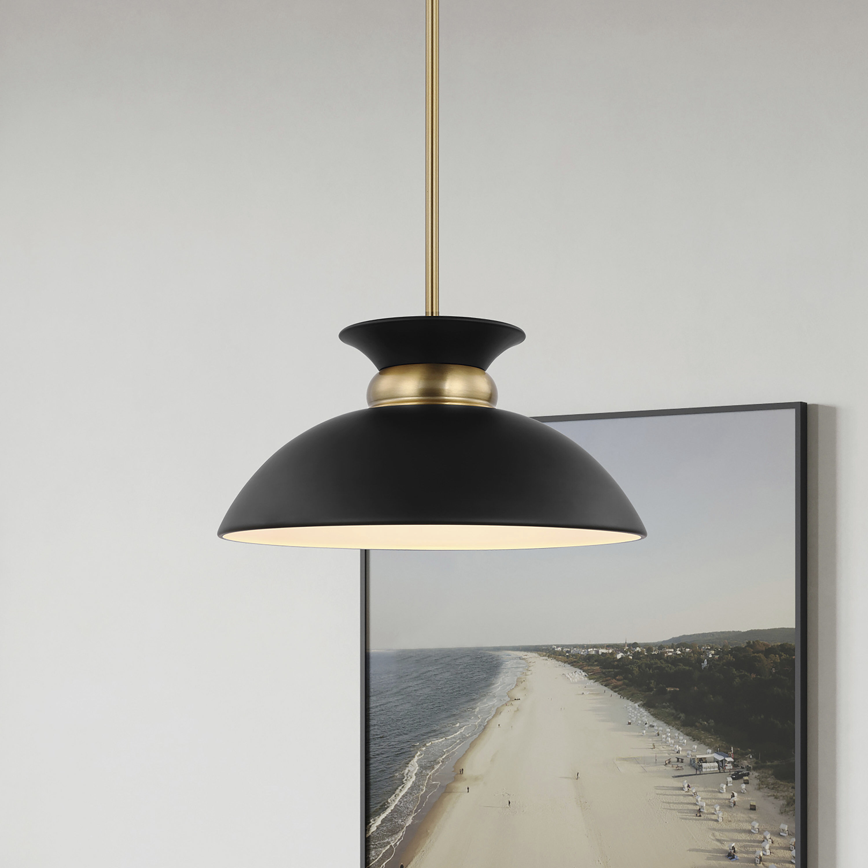 Perkins 1 Light 15 inch Matte Black/Burnished Brass Pendant Ceiling Light