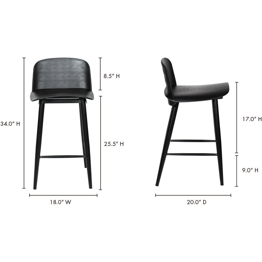 Looey 34 inch Black Counter Stool